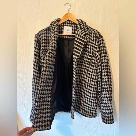 Anine Bing Flynn Houndstooth Woven Knit Collared Button Down Jacket Coat Shacket - Picture 11 of 17